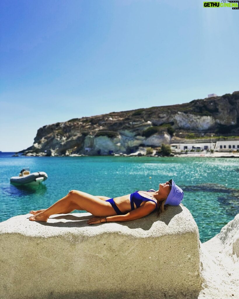 Maria Bekatorou Instagram - Bluer skies ahead 🦋 @saltwater_gr @bondeyeswim #summervibes #kimolos #blue #blessed #thankful