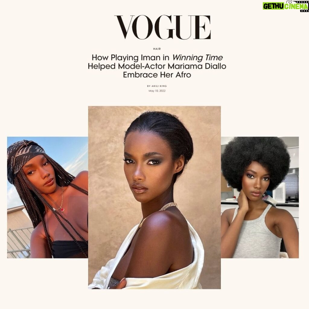 Mariama Diallo Instagram - Thank you @voguemagazine 🤍 This story is very dear to my heart. Hair has always been a huge part of my identity. From the African braiding shops to working in the beauty industry. Tbh, my years in modeling led me to having a complicated relationship with my hair( & Im sure many other black models.) These last few years I’ve been relearning and falling in love with my hair. Beyond grateful I get to share this story with you & @voguemagazine . God is good. Thank you so much @akili_ for being so amazing and kind during our interview. 🤍 link in bio