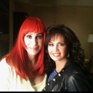 Marie Osmond Instagram - If you got to watch @thedrewbarrymoreshow today, I mentioned I’d post photos of Cher with me after our shows in Vegas, having fun with both our loves…makeup!!! For those joining me tomorrow at the benefit concert, you’ll see the sparkling lipstick trick she taught me! Watch me as I transform myself into Cher through the art of makeup!🥰 Just go to my Professional Dashboard above and hit the icon that says “Makeovers”.🥰💄💋