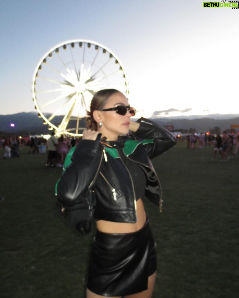 Marina Bastarache Instagram - Coachella Day 2 🖤 Outfit: - sunnies @ferragamo_official_store - coat and shorts @revolve - bag @re.tyche @gucci - boots @hm