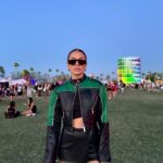 Marina Bastarache Instagram - Coachella Day 2 🖤 Outfit: - sunnies @ferragamo_official_store - coat and shorts @revolve - bag @re.tyche @gucci - boots @hm