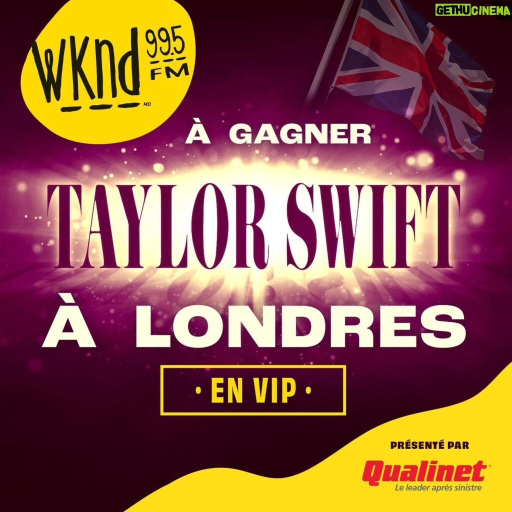 Maripier Morin Instagram - 🚨🚨BRAVO AMÉLIE BOURQUE, PREMIÈRE FINALISTE WEB. ÉCOUTEZ-NOUS ET REPÉREZ LES CHANSONS DE TAYLOR SWIFT DANS NOTRE PROGRAMMATION POUR DEVENIR LE PROCHAIN FINALISTE🚨🚨 WKND 99.5 VOUS ENVOIE VOIR TAYLOR SWIFT À LONDRES EN FORMULE VIP! Devenez le tout premier finaliste en identifiant en commentaire la personne qui vous accompagnerait au Wembley Stadium le 19 août prochain! Nous pigerons la personne finaliste lundi à 9h! BONNE CHANCE Merci à @qualinet_officiel d’embarquer dans ce trip de fou!