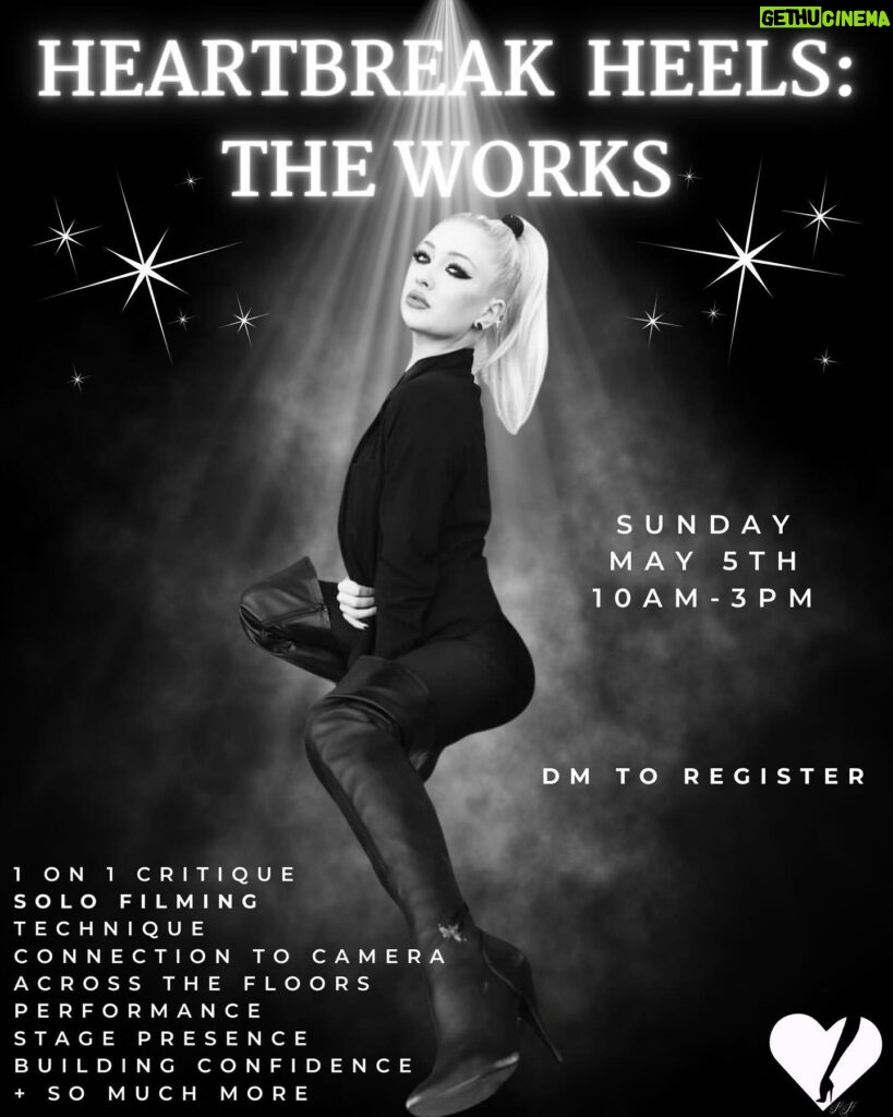 Marissa Heart Instagram - Spots are filling up for my “Heartbreak Heels: The Works” workshop next weekend my loves ! Dm me to sign up and to take your dance and artistry to the next level xx 🤍✨ Sunday, May 5th 10am-3pm Location will be sent out once your spot is reserved 🖤 This workshop will include: ⁃ 1 on 1 critique ⁃ Solo Filming ⁃ Technique ⁃ Connection to camera ⁃ Across the floors ⁃ Performance ⁃ Stage presence ⁃ Building confidence ⁃ And so much more 👠 I have hand-crafted such a magical 5 hour day for you all and I cannot wait to share this special piece of Heartbreak Heels with you !! ✨ Dm me to sign up my loves ! Limited spots avail to ensure the most impactful, beneficial, and knowledgable experience xx 💔👠