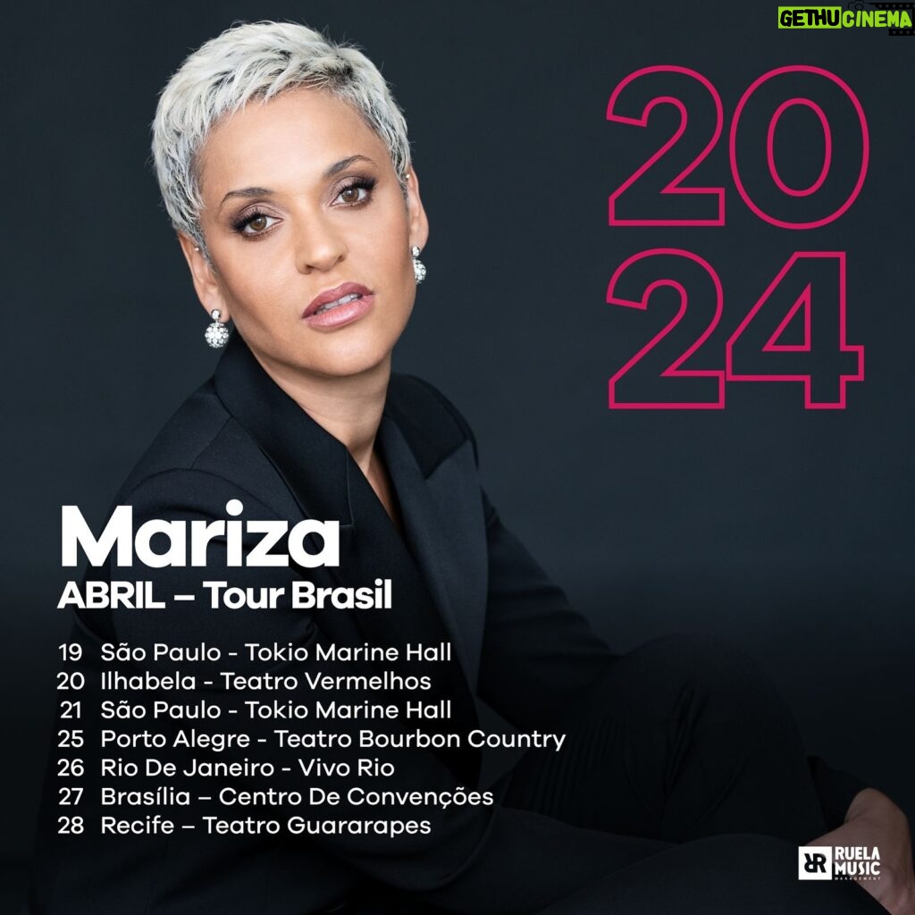 Mariza Instagram - 🇧🇷 BRASIL 🇧🇷 💚 ABRIL É NOSSO 💚 Estou de regresso, vou revistar temas de toda a minha carreira, incluindo pela primeira vez para vocês temas do disco de tributo a Amália Rodrigues gravado aí no Rio de Janeiro com a produção do nosso Maestro Jaques Morelembaum @morelenba1 e ainda temas originais do meu próximo disco que se chama Amor que estará disponível no final de 2024. Por tudo isto e muito mais gostava muito de contar com a vossa presença e aqui fica o convite. Espero por todos em Abril em São Paulo, Ilhabela, Porto Alegre, Rio de Janeiro, Brasilia e Recife. Espero por todos! Até já!