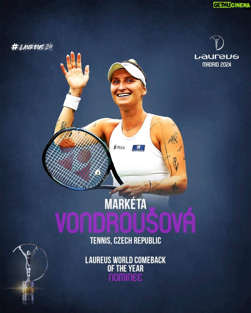 Markéta Vondroušová Instagram - I am very proud to have been nominated for Laureus World comeback of the year! Very humbled to join such amazing and inspiring athletes⚡️🤍 #laureus24