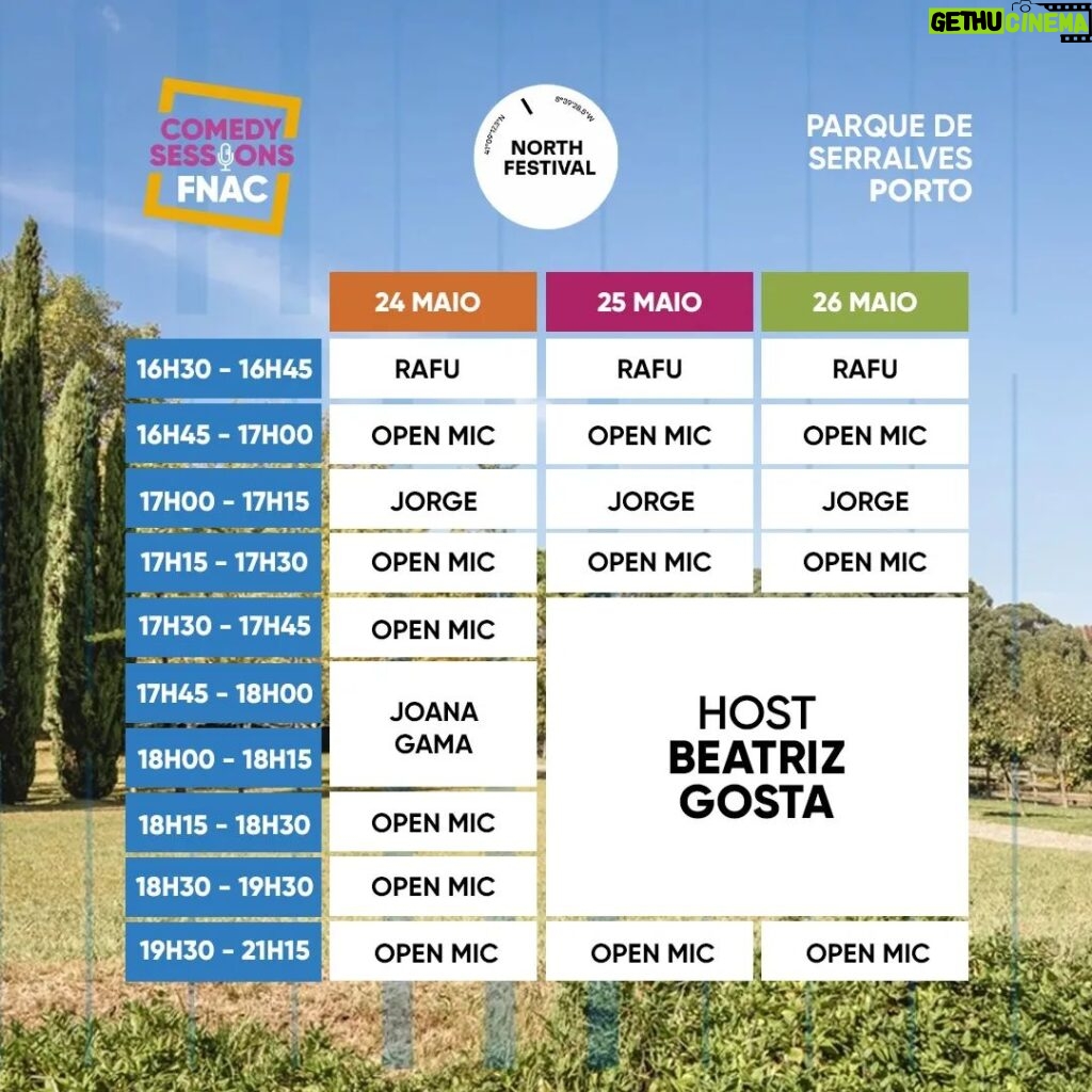 Marta Bateira Instagram - Este ano, a FNAC vai estar presente no North Festival com um stand de COMEDY SESSIONS, que não vais querer mesmo perder! 🤩   Quem vais poder ver neste Ponto de Encontro do Humor? 🎙️ Beatriz Gosta 🎙️ Joana Gama 🎙️ Jorge Gonçalves 🎙️ Rafu ... e tu também vais poder ter o teu minuto de fama com os vários Open Mics que vamos dinamizar! 🤟  👉 Do que estás à espera? Faz swipe para consultar os horários das sessões e aparece! #comedysessionsfnac #northfestival #beatrizgosta #joanagama #jorgegonçalves #rafu #openmic