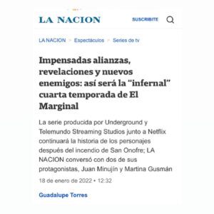 Martina Gusmán Instagram - ▶️

¡Buen Domingo Marginales!

¡Día perfecto para maratonear!
Poné ▶️ #ElMarginalIV 🤙🏽

@chenetflix 
@netflixlat 
@netflixes 

@undertransmedia 
@telemundo 
@lanacioncom 

@theremakenet