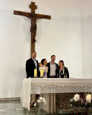 Maya Stojan Instagram - What a beautiful experience christening our baby boy in an old Swiss church full of history. I love knowing that Jesus will be with Leo on this journey. 
A huge thank you to his Godfather @davidbrenner for making it all the way from San Diego and to his Godmother @sicuranzaluisa who’s been my best friend for over 30 years! 
Cheers to my loving husband @toddclever for being open minded to my spiritual beliefs and being bold enough to read a passage in french in front of everyone (he doesn’t actually speak the language)! 
And a massive thank you to my parents for organizing it all. It truly was very special! ♥️🙏🏽