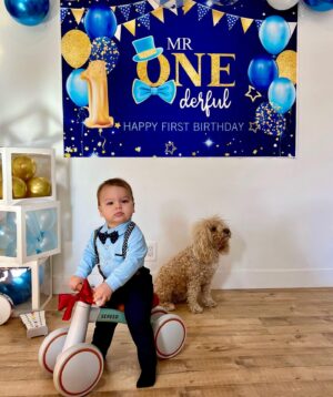 Maya Stojan Instagram - On January 6th we celebrated Leo’s 1st birthday! And on his first birthday, shortly after his party, he gifted us with his very first few steps. Leo has impeccable timing, a true comedian. He’s also a musician and very athletic but more on that later.
He loves all things water related and inspecting kitchen cabinets is his favorite pastime.
I love this little man more than anything! What can I say, he’s Mr. ONEderful. 💙