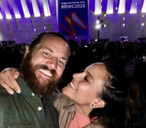 Maya Stojan Instagram - Loved every bit of our Lyon Rugby World Cup adventures with Grandma and Grandpa! 
So grateful to my husband for giving me the best Rugby experience. I now more or less know the rules! 
#rugbyworldcup2023france