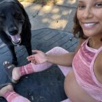 Meagan Martin Instagram - Some 3rd trimester backyard yoga and doggy hangs in my @prana Blazing Star bralette and leggings! Love this set 🥰!!! #prAnaPartner #prAnaAdventurer
