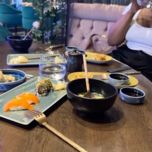 Meagan Tandy Instagram - Num Num. Had a much needed catch up lunch with two of my favs. We went to this new spot  @sushipalacehollywood 💃🏽 The vibe inside the place was 🔥 The staff was 🔥 and my favorite, the Toro belly Nigiri, as per usual,  insane 🔥. The gyoza [[insert chefs kiss here]]. The best part? Enjoying the cuisine with @nationsfilm and @dottidol . Who woulda thought a wolf show would bring about some of my dearest friendships and connects ❤️ ✨