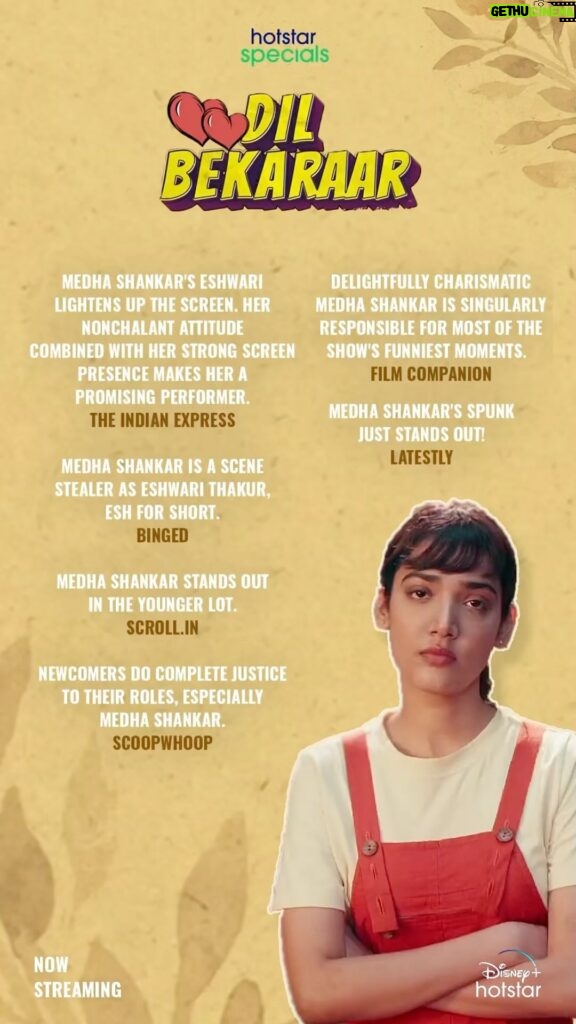 Medha Shankar Instagram - Been a week since #DilBekaraar released and the love keeps growing. Can’t thank you enough for giving me and #EshwariThakur so much love and for such wonderful reviews🙏🏼 Deepest gratitude to some very special people❤️ @anuja.chauhan @habib_apri @tarun_mansukhani @smruti.shinde4271 @bobby_arora9 @sobo_films @kavishsinha @onmykayroll @disneyplushotstar #DilBekaraar streaming now on @disneyplushotstar