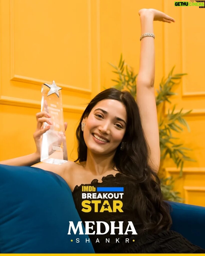 Medha Shankar Instagram - We’re excited to present The IMDb "Breakout Star" STARmeter Award to @medhashankr for her performance as Shraddha Joshi in 12th Fail, which also marked the rise in her popularity on IMDb 📈💛 IMDb "Breakout Star" STARmeter Award is presented to stars who've broken out and caught your eye, leaving a mark on not only your hearts with their incredible work on screen, but also your IMDb searches! 🎉 Psst.. it is determined by the pageviews of more than 200 million monthly visitors to IMDb from around the world! Don't forget to catch the Popular Celebrities Feature on the IMDb App on both iOS and Android.