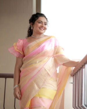 Meera Vasudevan Instagram - Levitate your glamour quotient to new heights with this mesmerising saree from Byhand. Made from the finest, lustrous pure organza silk, this saree exudes an aura of luxury and sophistication. Its lightweight texture and splendid hues allows you to glide gracefully, making every step a statement of grace and poise.

In Frame: @meeravasudevan

Costume by: @byhand.in

Makeup: @unnimayathe artist

Hair: @makeover by nila karthika

Photocredits: @aperture.fox

Banarasi Pure Organza silk saree.

Free shipping in India for orders above 1999/-

DM us for more details or WhatsApp to  91 6282187583

Visit https://byhand.in/

Worldwide shipping available

DM for prices and enquiries.