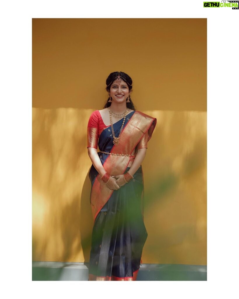 Meetha Raghunath Instagram - Sarees of my Wedding. Part 2 - The Wedding! 1. The blue and red silk saree with golden zari - As a family we love single colour solid bodied sarees with traditional borders. My mom got this for herself first but I flicked it from her for the pre wedding ceremony and I’m glad I did. This is also from Anya. 2. The cream tissue silk saree with a green pallu - I only wanted to wear sarees for any occasion associated with the wedding. I found this gorgeous saree that’s tissue silk and has a beautiful green pallu. Wearing a sleeveless green blouse, I sorigified (read tucked in) the pallu and danced away at the cocktail party. I got this from Anya (again). 3. The cream silk saree with orangish red thread worked border - This is one of the first sarees I ever got. We went to Mahaveers Coimbatore just to see sarees with no intention of buying any immediately but as soon as I saw this I knew this was it. Red and white are traditional Badaga colours and I couldn’t have asked for anything better. 4. The pink silk saree with a green border - My mom and sister had selected this from Nalli in T Nagar when I was promoting Good Night. I went in after work and loved it when I saw it because it has such a distinct tone of pink to it with impeccable zari work. We wanted the engagement and the wedding to be a super chill intimate party. So I draped my own sarees, did my own hair and make up and got ready before the rest of the family.( Also I had my mom and sister for any help I needed, so 🌝) I also wore kannadi valayals (glass bangles) because I love them! I love it when I know where someone got a piece of clothing I like from. So this me sharing where I got my wedding sarees from. This is not an ad, nobody is paying me for it. I love the sarees I got for my wedding and I’m really grateful for them. I hope you get to wear all that you love and enjoy too🌻 Thank you for your time! @weddingsbyvasanth