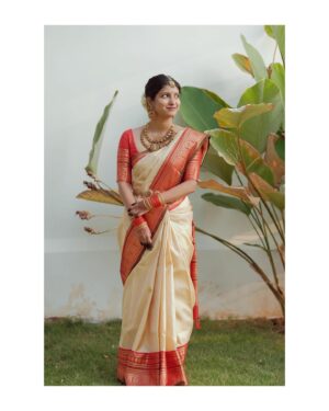 Meetha Raghunath Instagram - Sarees of my Wedding.

Part 2 - The Wedding! 

1. The blue and red silk saree with golden zari - As a family we love single colour solid bodied sarees with traditional borders. My mom got this for herself first but I flicked it from her for the pre wedding ceremony and I’m glad I did. This is also from Anya.
2. The cream tissue silk saree with a green pallu - I only wanted to wear sarees for any occasion associated with the wedding. I found this gorgeous saree that’s tissue silk and has a beautiful green pallu. Wearing a sleeveless green blouse, I sorigified (read tucked in) the pallu and danced away at the cocktail party. I got this from Anya (again). 
3. The cream silk saree with orangish red thread worked border - This is one of the first sarees I ever got. We went to Mahaveers Coimbatore just to see sarees with no intention of buying any immediately but as soon as I saw this I knew this was it. Red and white are traditional Badaga colours and I couldn’t have asked for anything better.
4. The pink silk saree with a green border - My mom and sister had selected this from Nalli in T Nagar when I was promoting Good Night. I went in after work and loved it when I saw it because it has such a distinct tone of pink to it with impeccable zari work. 

We wanted the engagement and the wedding to be a super chill intimate party. So I draped my own sarees, did my own hair and make up and got ready before the rest of the family.( Also I had my mom and sister for any help I needed, so 🌝) I also wore kannadi valayals (glass bangles) because I love them! 

I love it when I know where someone got a piece of clothing I like from. So this me sharing where I got my wedding sarees from. This is not an ad, nobody is paying me for it. I love the sarees I got for my wedding and I’m really grateful for them. I hope you get to wear all that you love and enjoy too🌻

Thank you for your time! 

@weddingsbyvasanth
