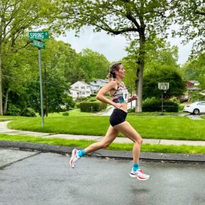 Megan O'Brien Instagram - Marathon Meg became Miler Meg this morning at the Spring Street Mile ☔️ 4:52 for my first sub 5 mile in at least a decade. 🏃‍♀️ 💥 
.
#runner #running #runnergirl #marathonmeg