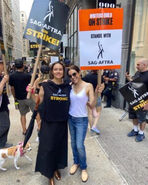 Megan Boone Instagram - @sloane_crosley and I can confirm that the chants are a lot louder coming from a union with vocal training. #sagaftra #sagaftrastrong #sagaftrastrike Please consider donating to those who need it through this necessary labor strike. (Super cheesy in this context, but really loved when this song came on at WB🪧)