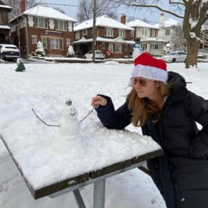 Megan Follows Instagram - Deep in conversation #snowman #upsideofsnow