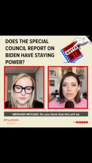 Meghan McCain Instagram - Will the Special Counsel's characterization of Joe Biden as a "well-meaning elderly man with a poor memory" continue to plague the Biden campaign throughout the election or will it be yesterday's news? @meghanmccain and I break it down on "Somebody's Gotta Win" #biden #trump #election #politics #election2024 #joebiden #fyp #fypシ