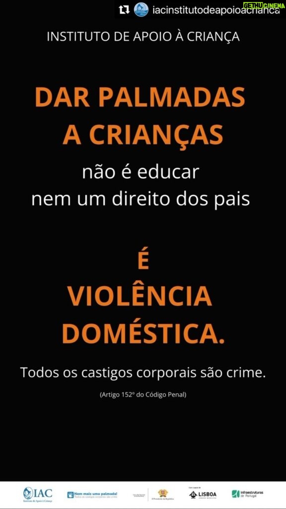 Melânia Gomes Instagram - #Repost @iacinstitutodeapoioacrianca with @use.repost ・・・ Todos os dias, crianças e jovens são vítimas de agressão física e psicológica em todo o mundo. Apesar de infelizmente não conseguirmos mudar o mundo, cada um de nós pode, nos seus contextos, fazer a diferença! Neste Dia Internacional das Crianças Inocentes Vítimas de Agressão, apelamos à urgência na erradicação da violência da vida das crianças. A campanha «Nem Mais uma Palmada» interpela a uma maior consciencialização das consequências nefastas dos castigos corporais e à necessidade de agirmos em conjunto para uma maior proteção das crianças e jovens. Conheça as alternativas a uma parentalidade sem violência na nossa bio ou em nemmaisumapalmada.pt Junte-se a nós Pelo Direito a uma Infância sem Violência! #nemmaisumapalmada #direitosdacrianca #pelosdireitosdacrianca