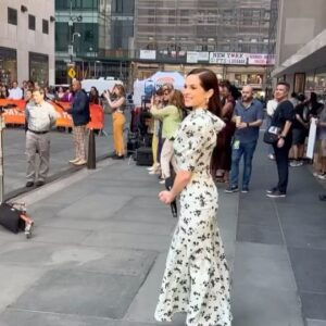 Melanie Zanetti Instagram - An early morning with the @todayshow talking @queensland, Australia and Bluey’s World! 🧡💙🧡💙

Styling @highheelprncess 
Hair @cameron.rains 
Makeup @robertsesnek 
Dress @alessandrarich 
Shoes @dolcegabbana
