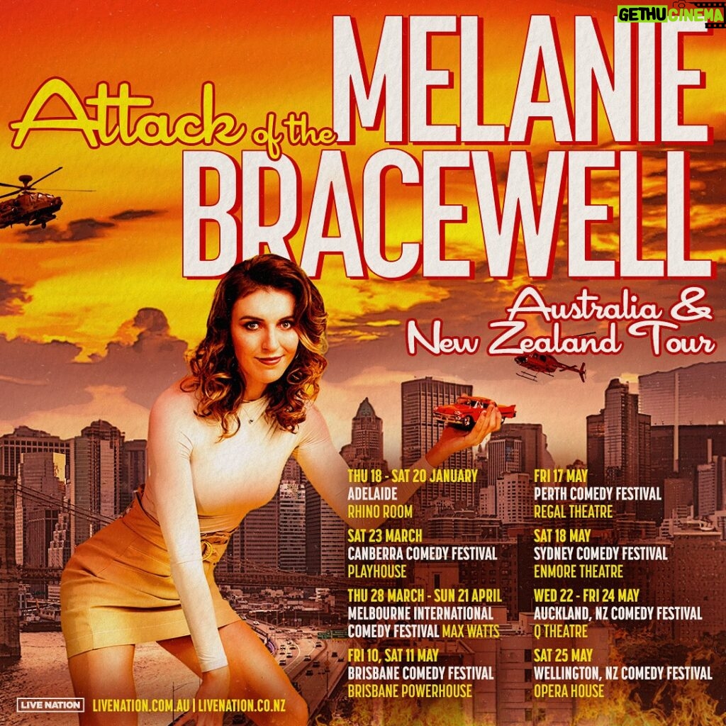 Melanie Bracewell Instagram - ⚠️TOUR ANNOUNCEMENT⚠️ I am so excited to reveal the artwork for my brand new stand up show ATTACK OF THE MELANIE BRACEWELL. Tickets go on sale Friday, 17 November at 10am local. 📸 @nickmickpics