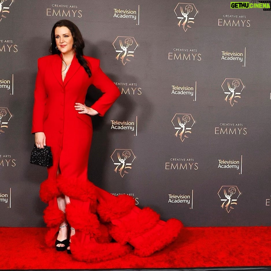 Melanie Lynskey Instagram - What an honour to attend the Creative Arts Emmys yesterday as a nominee ❤️ and a presenter, with my cute date. And my goodness- the hugest honour was wearing this perfectly fitted custom @csiriano gown- I cannot believe the beautiful design that Christian created for me, and it was crafted so perfectly. Thank you to everyone at @csiriano and especially thanks to Christian, I know how busy you are and this means the world to me. Thank you. Thank you to my amazing friends @stephensollitto @marcusrfrancis @nailsbyshige and @misha_rudolph_stylist for being so cool when I forgot my keys and making a very stressful hour locked outside my house actually really fun. They put this look together in record time once we finally got inside and I am just so lucky to know you all and get to work with the most talented and kindest people in the business. I felt so beautiful. Thank you. As always Misha chose the most gorgeous @martinkatzjewels with help from our angel @periellenb. So elegant!! I love this @tylerellisofficial bag (thank you @aimeecarpenter17) and as always @jimmychoo shoes because life is too short to be uncomfortable all night long and no shoes are comfier than Jimmy Choo. Seeing my @thelastofus friends from so many departments, many of them holding Emmy statues (!!!), was so fun. I got to see and hug the world’s most wonderful actor and human, @murray.bartlett. And seeing @pascalispunk and @lamarjohnson and @keivonnwoodard all sitting together, I was kind of taken aback at how much amazing talent is on the show. How lucky was I to be part of it. And the brilliant @stormreid and @nickofferman won for their heartbreaking, groundbreaking, deeply truthful work and gave the best speeches. Plus a @thesamrichardson win!!! What a night. If you’ve gotten to the end of this caption give yourself a nice reward. That’s a lot of reading!! Thank you!!