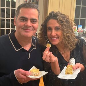 Melina Kanakaredes Instagram - My hubby and I split the lucky coin between our two pieces of Vasilopita (Greek New Years bread)- definitely a sign of teamwork and good fortune! Love you Pete! We celebrated with our wonderful family and toasted to our new niece Deme as the best of 2022. Lastly,  I had to Dance my way into 2023- just couldn’t help myself!😂♥️😘 Happy New Year to all! May 2023 be the best year ever for everyone!