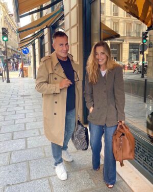 Melissa George Instagram - Strolling in Paris with none other than @michaelcostefr to see the new #hermeswindows by @antoine_platteau #24ruedufaubourgsainthonoré 💯 @armanibeauty makeup.