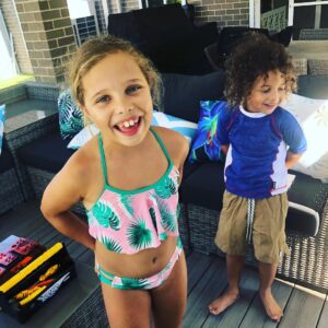 Melissa Tkautz Instagram - Aussie summer uniform 😆 
My kids lived in @platypusaus this summer! Love an Aussie brand with a great product. Does anyone feel like this is the hottest / longest summer ever? Not that I’m complaining ☀️
