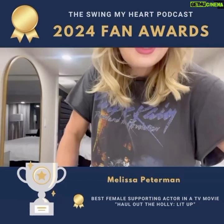 Melissa Peterman Instagram - Thank you @swingmyheartpodcast ❤️ Thank you to everyone who voted and watched! Thank you Ellen Travolta and @elizahayesmaher for helping me make my favorite acceptance speech and for making me laugh all the time. We truly loved making Haul Out The Holly and Haul Out The Holly: Lit Up! We appreciate everyone who watched and laughed along with us! ❤️ ❤️ #hauloutthehollylitup #swingmyheartpodcastawards #pamela @hallmarkchannel