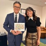 Melissa Villaseñor Instagram - This was a real lovely treat for me. Tune in tonight @colbertlateshow @stephenathome loved havin my sis there with me ❤️🥹