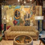 Melora Hardin Instagram - I love how my “422 Main Yellow” wallpaper brings life to the loft space at @lepetitdep To see more of my wallpaper and fine art collages visit my website via the link in my bio and check out and follow @storyboardsbymelorahardin