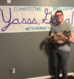 Michael Bruner Instagram - Second up is Meghan the fluffy cat. She loves cuddles, chewing on plastic bags, sleeping between Michael and I, and of course playing with the BB live feeds kitties! She’s the youngest of the 3 cats and is proud of Michael’s POV wins! She wants to see a Michael HOH tonight ❤️❤️ #bb24 #teammichael