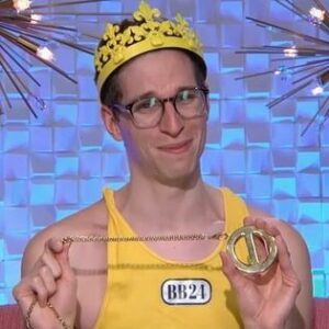 Michael Bruner Instagram - Michael just won his 2nd POV this summer. He lived up his mermaid fantasy this week 🧜🏻‍♂️🧜🏻‍♂️, and I think gold just might be his new color 🥇🥇#bb24 #teammichael