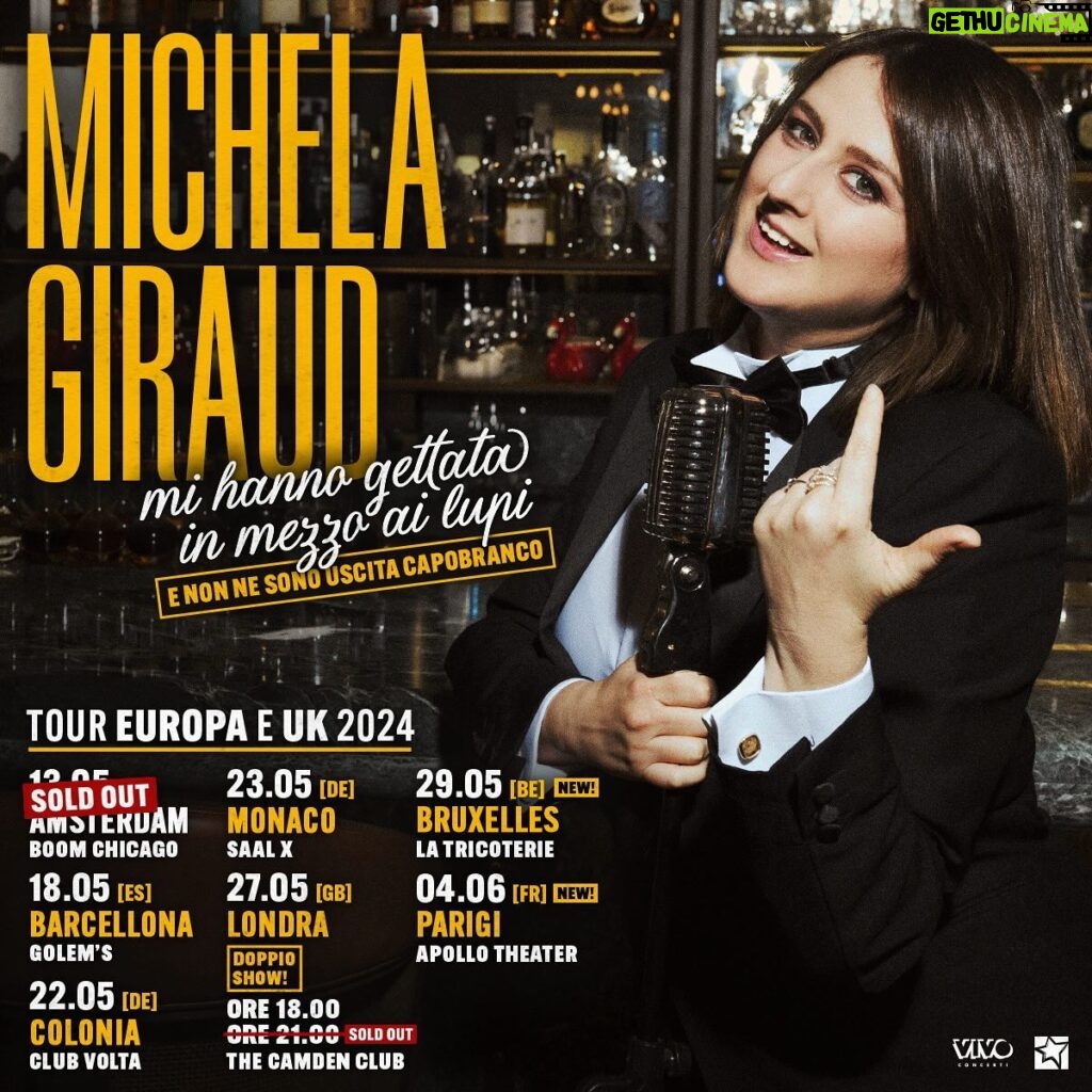 Michela Giraud Instagram - Si comunica che gli show di @michelagiraud inizialmente previsti il 14 maggio a Bruxelles e il 15 maggio a Parigi, sono rimandati rispettivamente al 29 maggio a La Tricoterie e al 4 giugno all’Apollo Théâtre. I biglietti per lo show di Bruxelles rimangono validi. In alternativa, è possibile richiedere il rimborso a @gracialive_belgium I biglietti per lo show di Parigi sono già stati rimborsati e quindi sarà necessario acquistare un nuovo biglietto. Maggiori info sul link in bio. #VivoConcerti