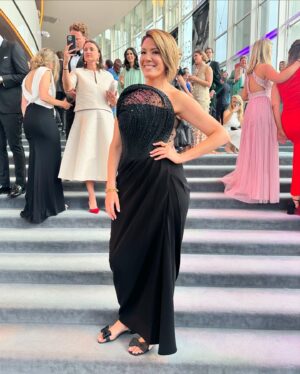 Michelle Collins Instagram - My main flaw is I am too obsessed with supporting the arts!! What a night at the @ypcoperaballet celebrating so much incredible talent. A special thanks to my Dutch ambassador @benfleetwoodsmyth for the invitation, @couturehippie an essential worker (wingwoman/photog) & one of the best @normanvladimir for letting me walk my first Dutch red carpet!! 😍
Dress: @gauravguptaofficial 
Jewels/bag: @prada 
Shoes: @stevemadden 
Hair/makeup: lil ol me 
Spray tan: Serbian woman in Stockholm 👑