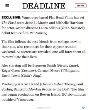 Michelle Harrison Instagram - So thrilled to show you this beautiful little film we are making. ❤️ Dream cast....I am so thankful! @deadline @reunitingmovie #JesseLMartin @lauraadkin @kristarandgruen @therogercross @bronwenrules @davidjlewis11 @carmenmoore1 @stirlingbancroft