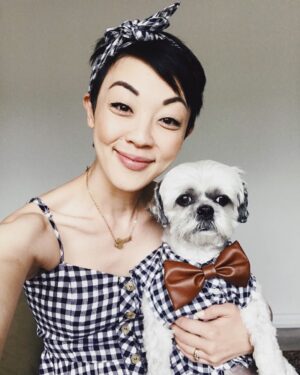 Michelle Kim McCoy Instagram - Matching with @mistersnuffy because FAMILY VALUES. Thank you @nicolerobie for making his outfit from scratch less than 12hrs before my baby shower! Can’t wait to show you more photos from the beautiful afternoon planned and designed by @kaileybhowell   @kirstenessiambre 💕 In the meantime, I have fun highlights available in my IG stories!