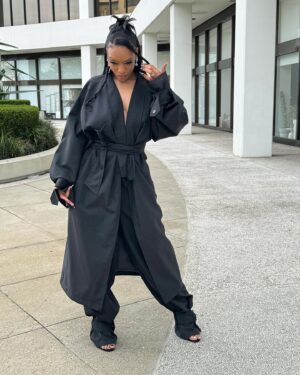 Michelle Mitchenor Instagram - @naacpimageawards NOMINÉE Brunch 🥷✨
Trench Set : @beeombi 
Earrings : @veronicatharmalingam 
Clutch : @cultgaia 
Makeup @theninjafilter 
Hair : @stylesbydavonte 
Nails : @theonlynailsofficial 
Wedding Ring Set : @emilyesterling 
Thank you @pr_solo