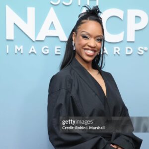 Michelle Mitchenor Instagram - @naacpimageawards NOMINÉE Brunch 🥷✨
Trench Set : @beeombi 
Earrings : @veronicatharmalingam 
Clutch : @cultgaia 
Makeup @theninjafilter 
Hair : @stylesbydavonte 
Nails : @theonlynailsofficial 
Wedding Ring Set : @emilyesterling 
Thank you @pr_solo