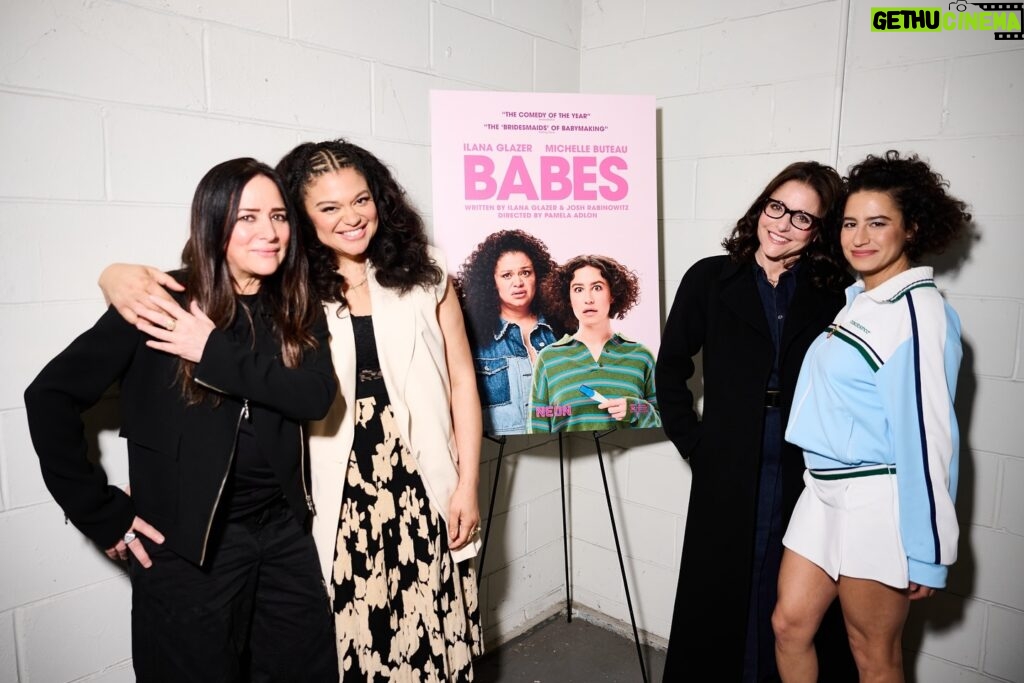 Michelle Buteau Instagram - Mother doesn’t begin to cover it. #BabesMovie’s Pamela Adlon, Michelle Buteau, and Ilana Glazer with Julia Louis-Dreyfus. BABES opens this Friday in theaters: bit.ly/BabesTix 📸: Jenny Anderson (@jennyandersonphoto)