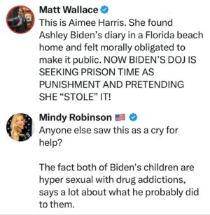 Mindy Robinson Instagram - The fact Hunter referred to his dad as Pedo Pete doesn't bother anyone? Biden can't keep his hands off kids when he knows people are watching...I can't imagine the horrors when they were alone.