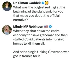 Mindy Robinson Instagram - Nothing happened because the AG's and the judges are all sitting in their seats due to election fraud....these globalist bastards aren't exactly going to investigate and arrests themselves and each other.