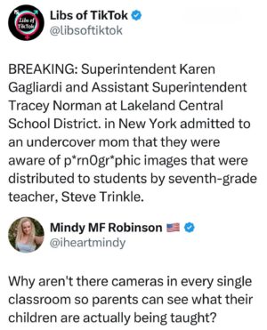 Mindy Robinson Instagram - The images included naked women in sexual positions and animals masturbating, the teacher also asked about his students sexual interests amongst other things. 

Can someone please explain to me WTF isn't anyone throwing these pedo teachers in jail, last I checked all this sh*t was illegal....I think it's finally time to dissolve these useless, corrupt teachers unions once and for all.