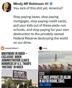 Mindy Robinson Instagram - I foresee a good ol' fashion tax revolt....

NO TAXATION WITHOUT REPRESENTATION