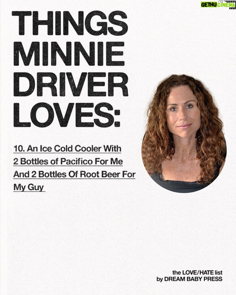Minnie Driver Instagram - @dreambabypress asked @driverminnie for a list of 10 things she loves and 10 things she hates. Minnie Driver is an actor, musician and author who lives by the sea.