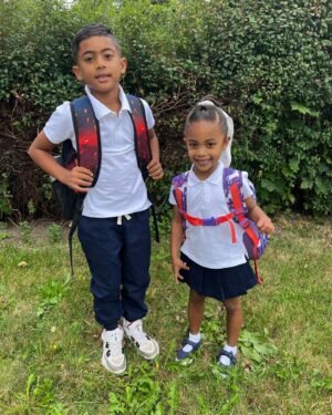 Mishael Morgan Instagram - First day of school for my babies! How are they so grown up already?! 🥲 #firstdayofschool #firstdayofjk🍎📚 #secondgrader #mybabiesforever